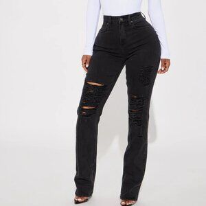 Slim Straight Leg Jeans - Black Wash Size 13